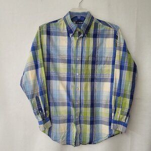 Jantzen Shirt Mens M Green Blue Plaid Cotton‎ Preppy Casual Office Long Sleeve